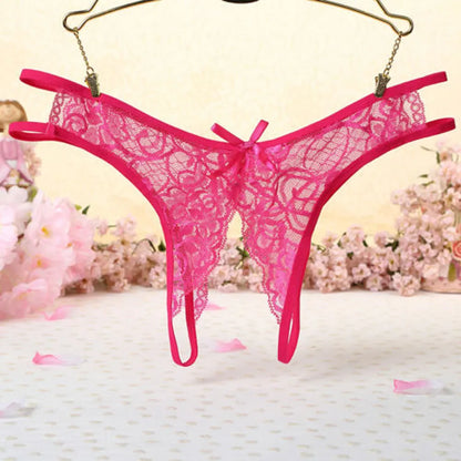 Midnight Lace Bow Open-Back Thong for Women
