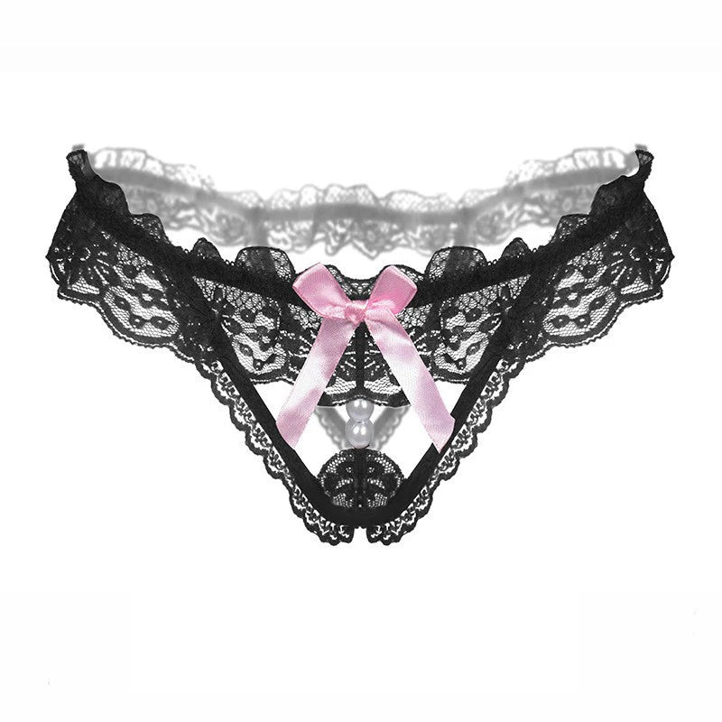 Women's Sheer Lace Pearl Thong – Elegant Triangle Lingerie