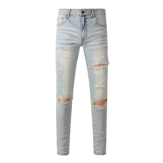Men’s Retro Street Skinny Low-Rise Denim  Jeans Pants