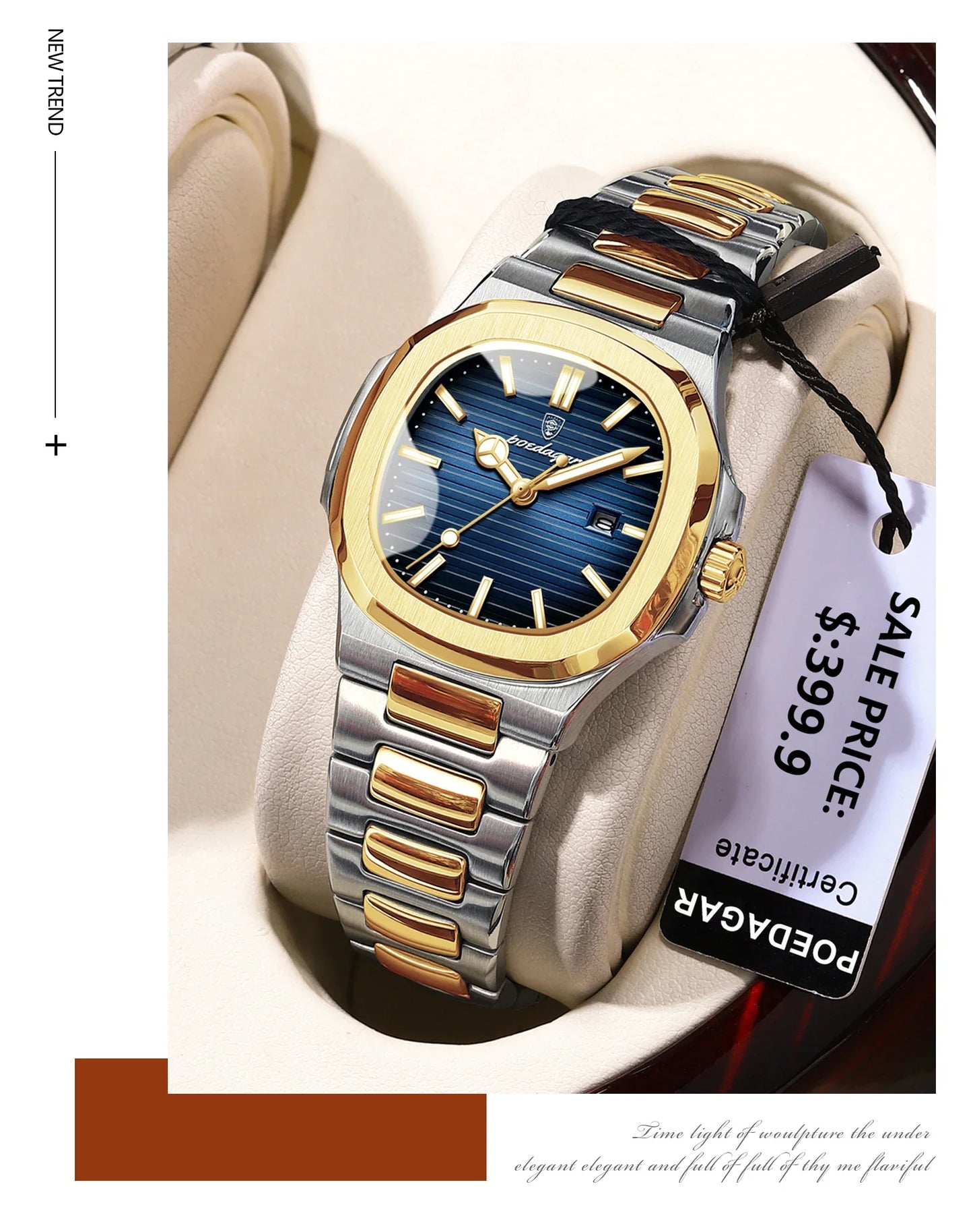 Stainless Steel Luxury Women’s Square Waterproof Watch