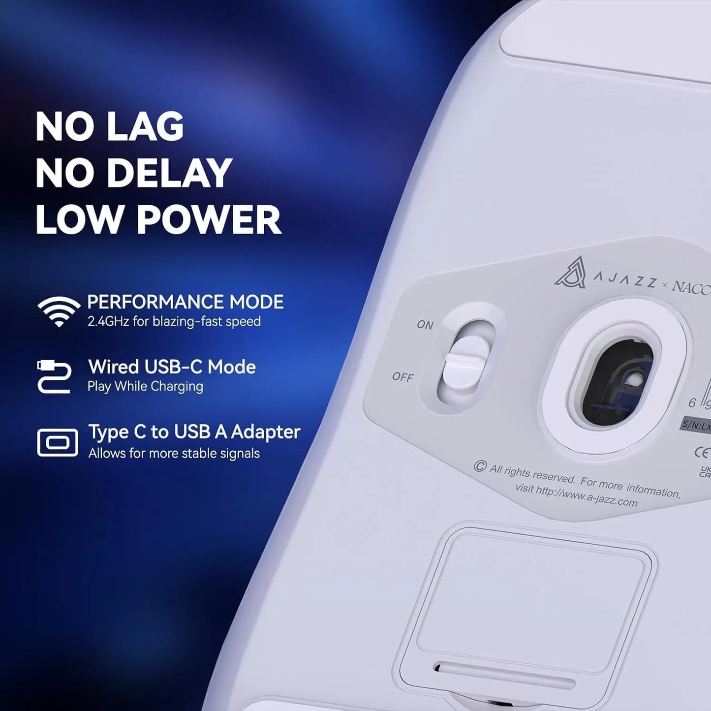 A.JAZZ AJ139 G Pro 4K Wireless Gaming Mouse Ultra-Lightweight 59g with Dual Mode-Wired/2.4Ghz Receiver up to 26K DPI,Ergonomic