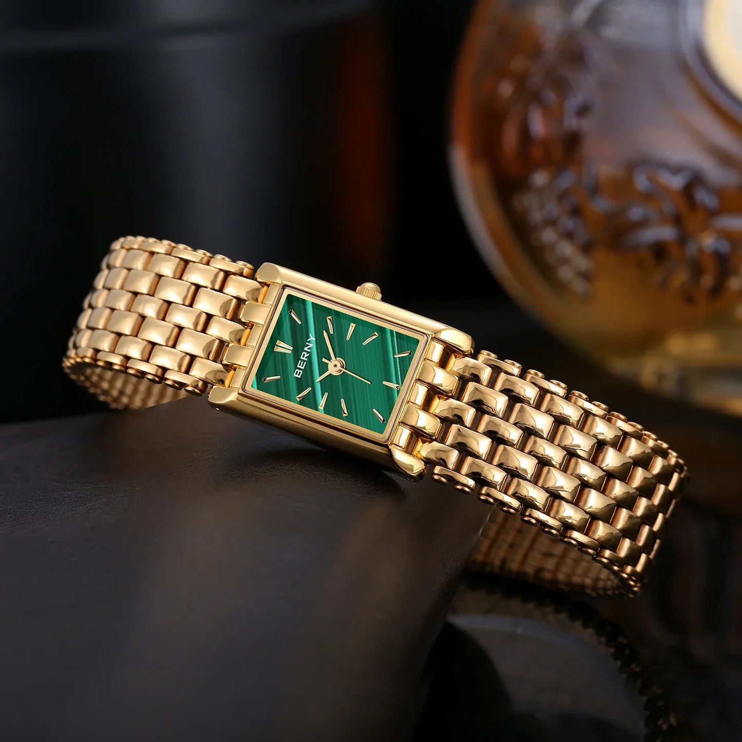 Luxury Stainless Steel BERNY Women’s Gold Square Quartz Watch