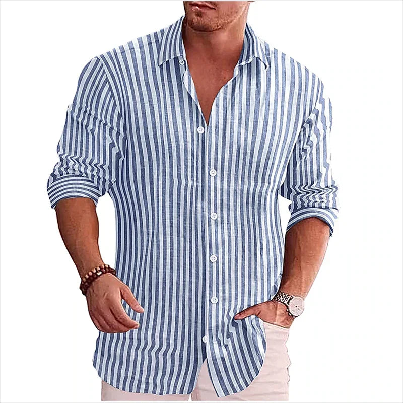 Formal & Casual Styles Men’s Striped Long Sleeve Lapel Shirt