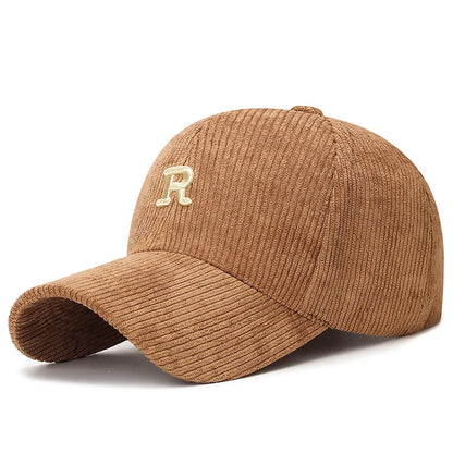 Corduroy “R” Embroidered Adjustable Baseball Cap