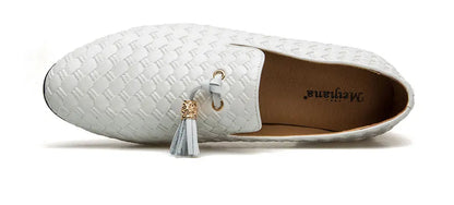 Men's Woven Leather Casual Tassel Loafers