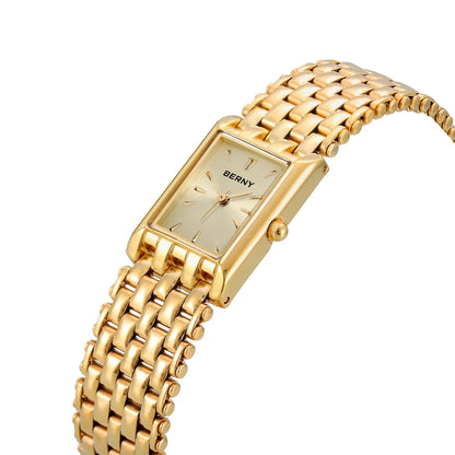Luxury Stainless Steel BERNY Women’s Gold Square Quartz Watch