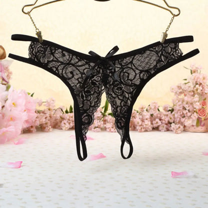 Elegant Embroidered Lace Low-Rise G-String Panties for Women