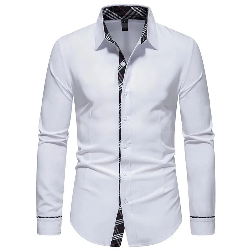 Slim Fit Long Sleeve Formal Shirt without Pocket for Men