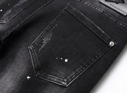 Zipper Splice & Pockets Men's High Waist Straight Denim Jeans