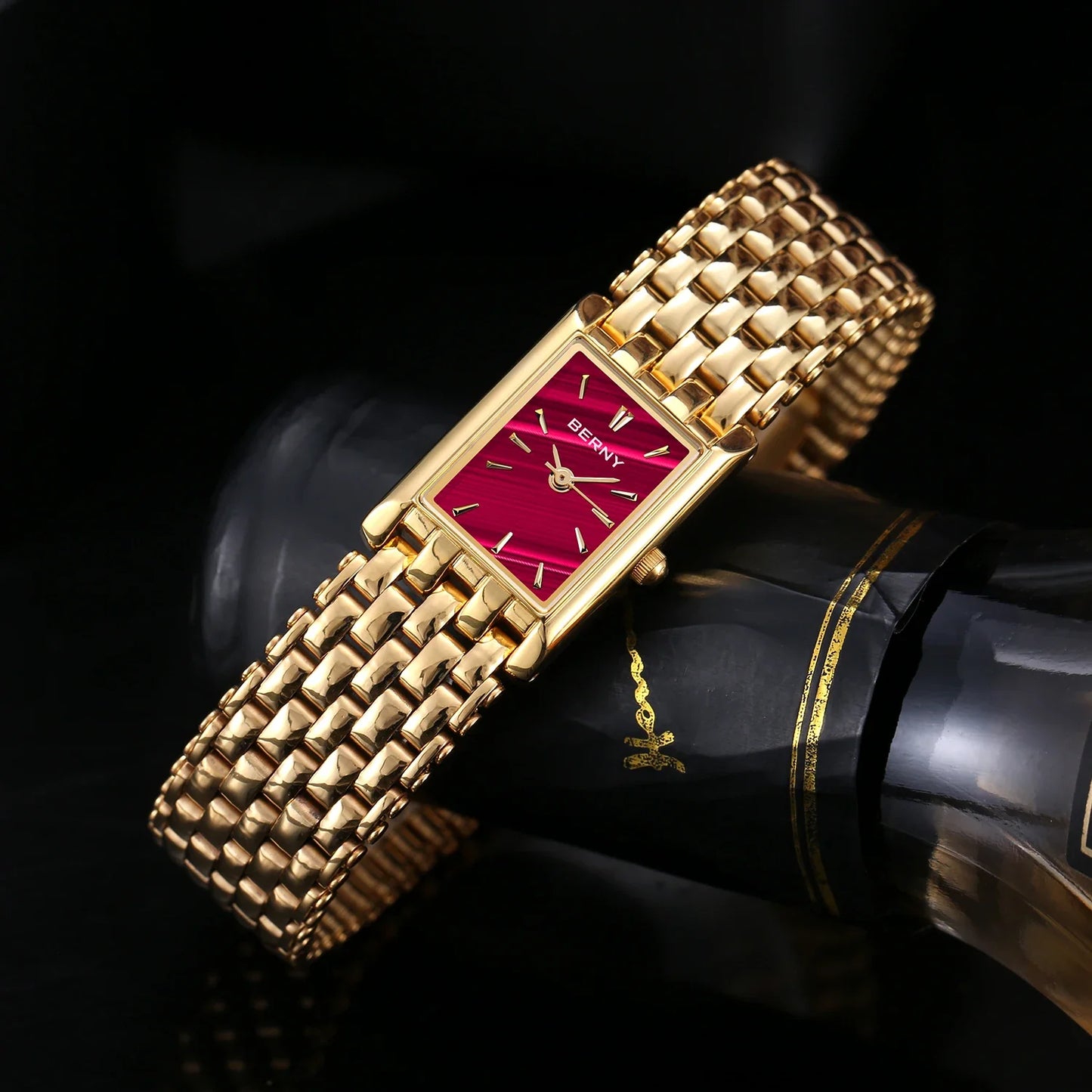 Luxury Stainless Steel BERNY Women’s Gold Square Quartz Watch