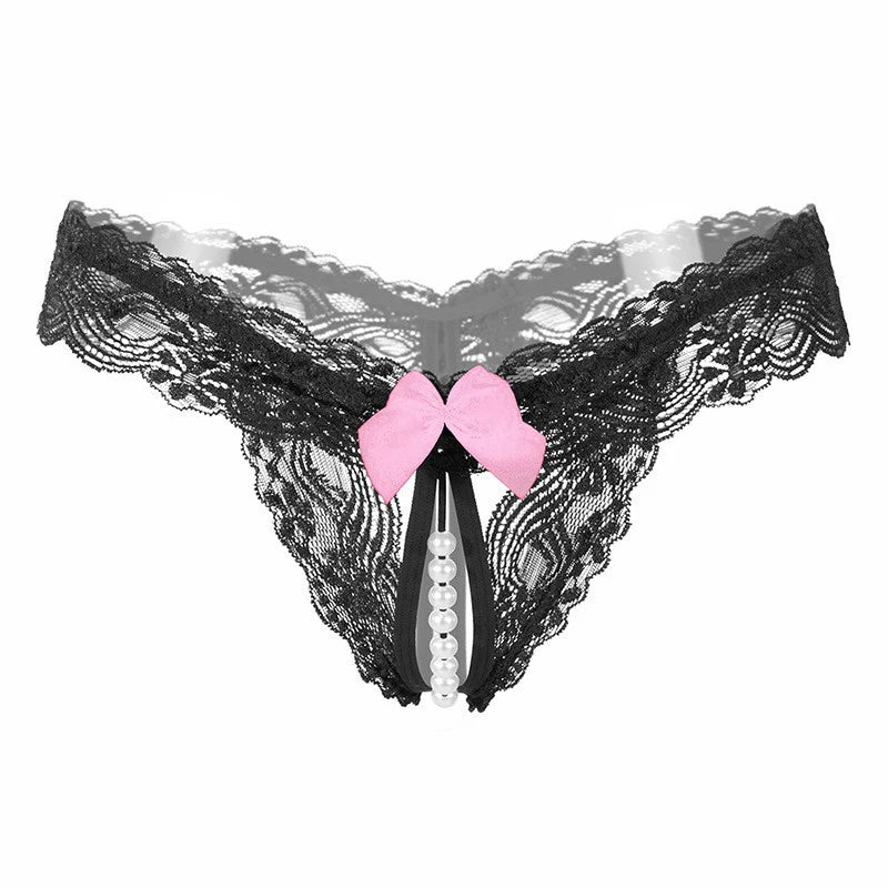 Women's Sheer Lace Pearl Thong – Elegant Triangle Lingerie
