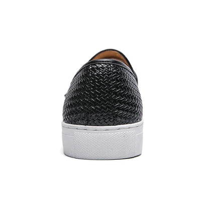 Casual Weave Pattern Flat Men’s Slip-On Leather Loafers