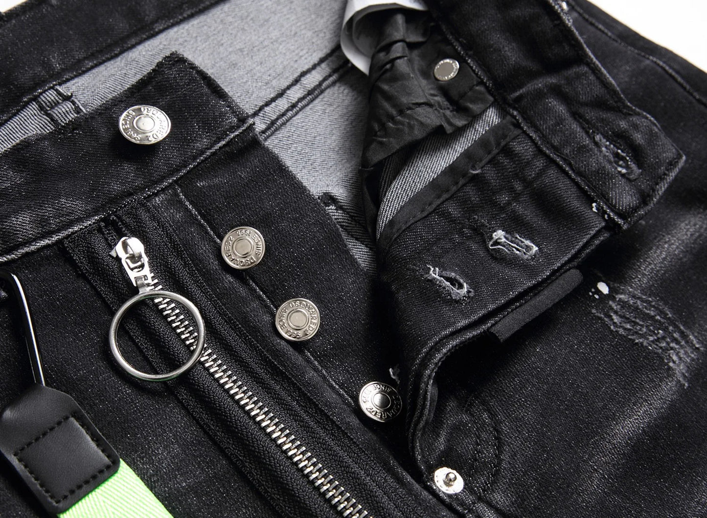 Zipper Splice & Pockets Men's High Waist Straight Denim Jeans