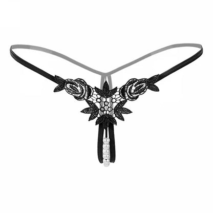 Midnight Lace Bow Open-Back Thong for Women