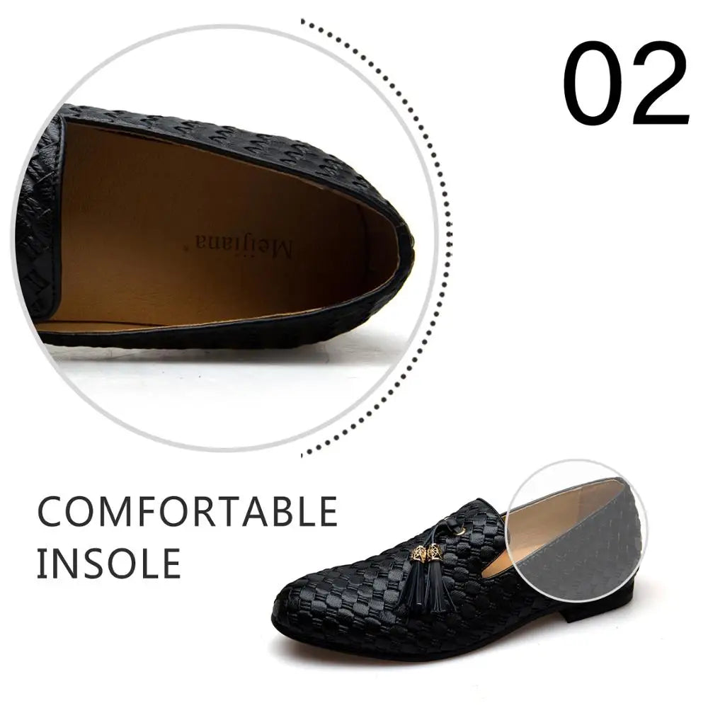 Men's Woven Leather Casual Tassel Loafers
