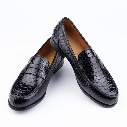 Men’s Casual Handmade Snake Print Leather Dress Shoes Loafers