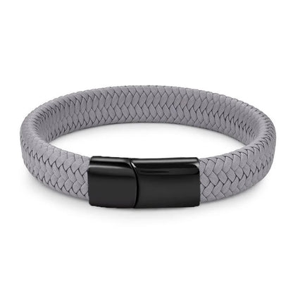 Men's White Braided Leather Bracelet with Stainless Steel Clasp