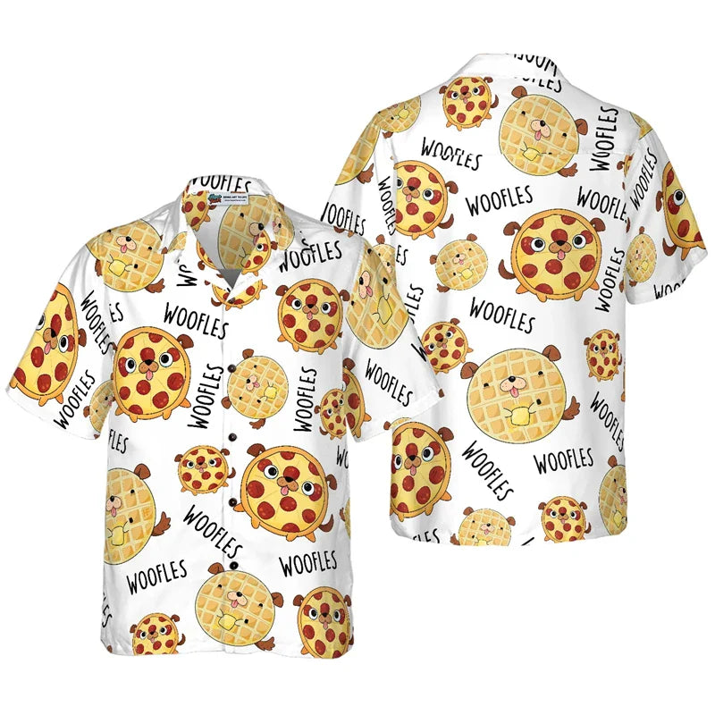 3D Pizza Print Hawaiian Unisex Beach Party Short Sleeve Shirt