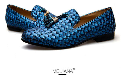 Men's Woven Leather Casual Tassel Loafers