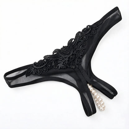 Elegant Embroidered Lace Low-Rise G-String Panties for Women