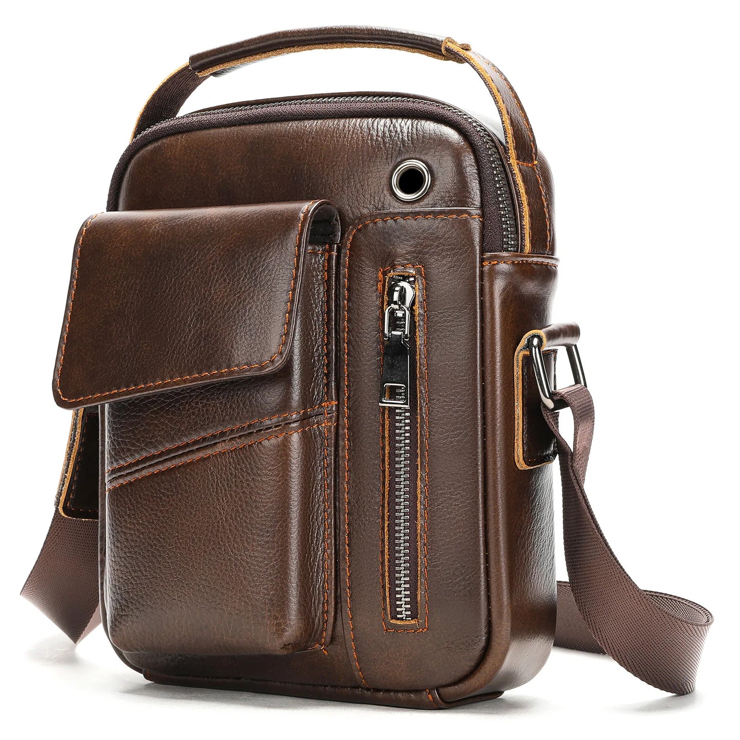 Large Capacity Crossbody Men's Casual Cow Leather Shoulder Bag