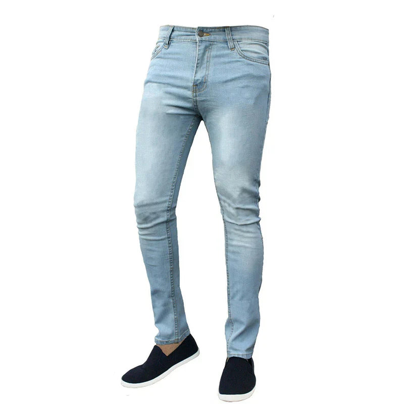 Classic Slim Fit Stretch Jeans for Men - Light Blue Denim Pants