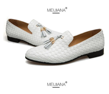 Men's Woven Leather Casual Tassel Loafers