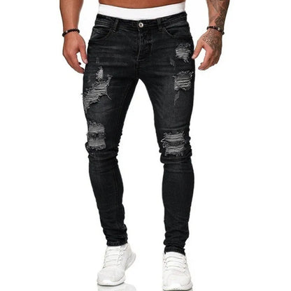 Slim Fit Casual Street Denim Vintage Ripped Skinny Jeans for Men