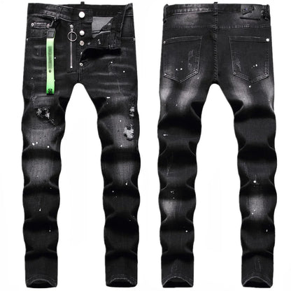 Zipper Splice & Pockets Men's High Waist Straight Denim Jeans