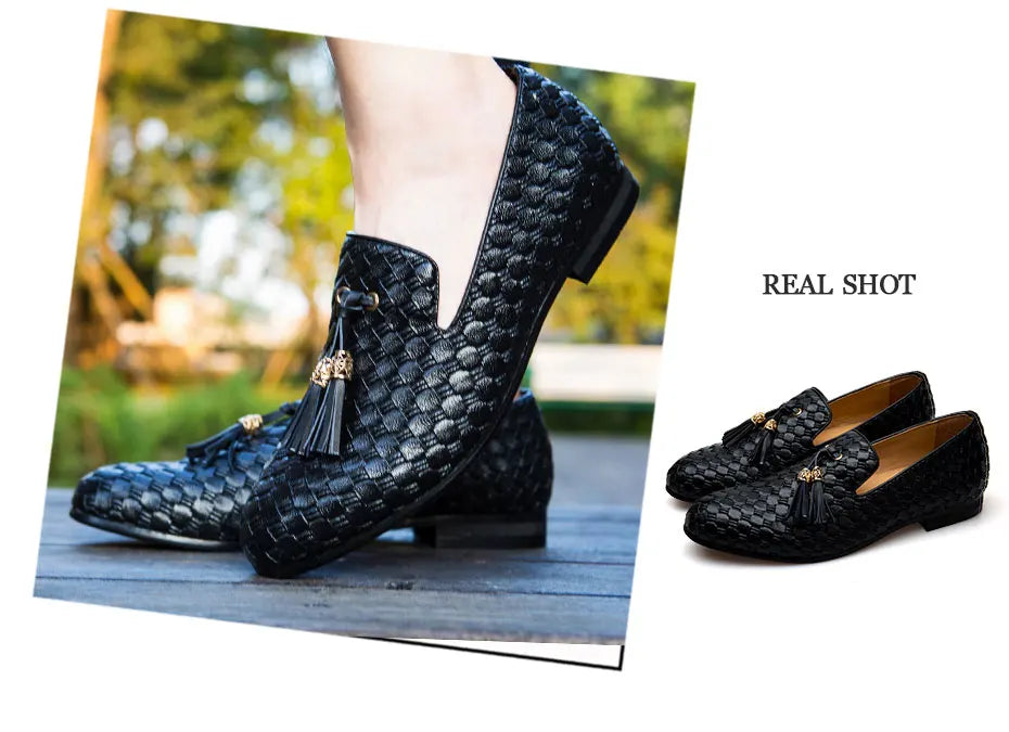 Men's Woven Leather Casual Tassel Loafers