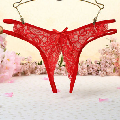 Midnight Lace Bow Open-Back Thong for Women