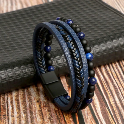 Men's Vintage Multi-Layer Leather Cross & Tiger Eye Bracelet