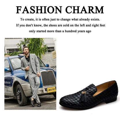 Men's Woven Leather Casual Tassel Loafers