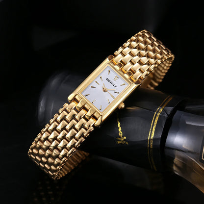 Luxury Stainless Steel BERNY Women’s Gold Square Quartz Watch