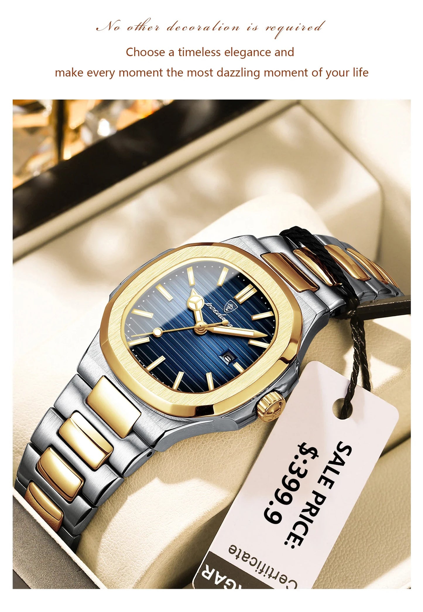 Stainless Steel Luxury Women’s Square Waterproof Watch