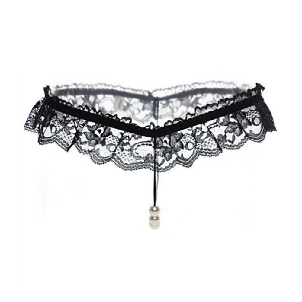 Midnight Lace Bow Open-Back Thong for Women