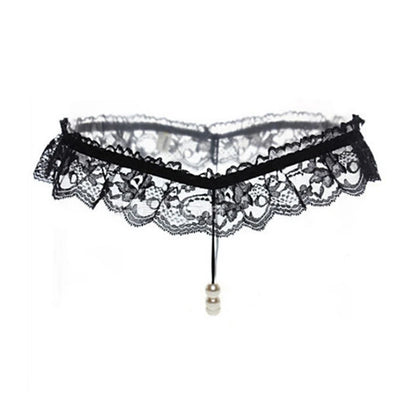 Midnight Lace Bow Open-Back Thong for Women