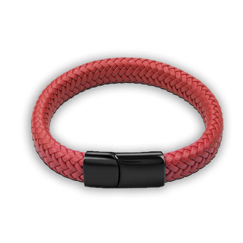 Men's White Braided Leather Bracelet with Stainless Steel Clasp