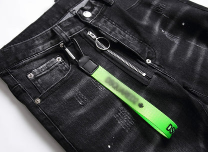 Zipper Splice & Pockets Men's High Waist Straight Denim Jeans