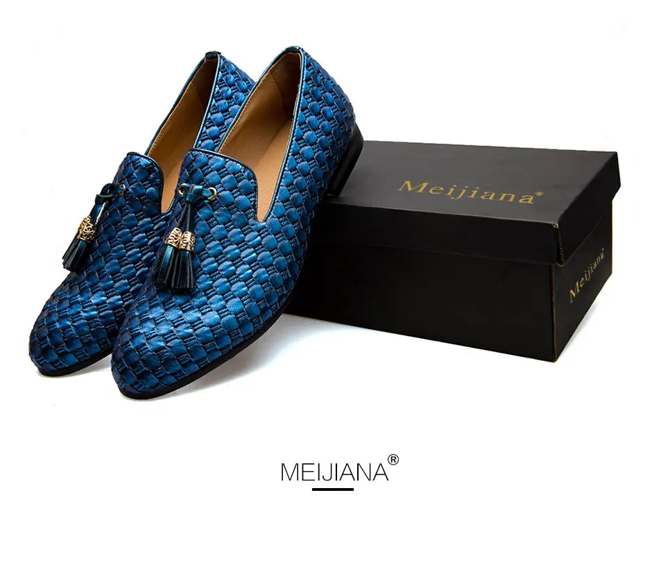 Men's Woven Leather Casual Tassel Loafers