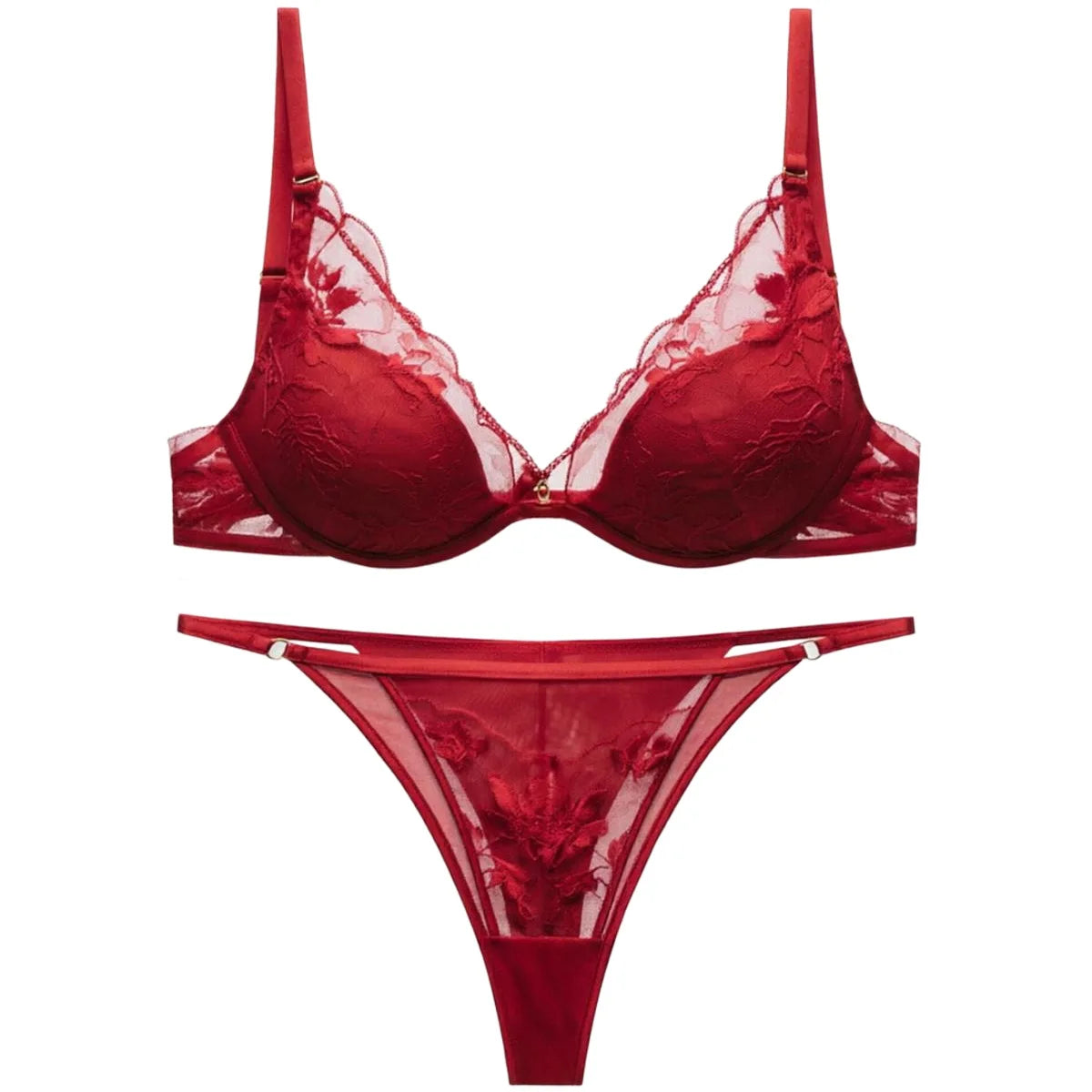 Elegant French Satin Lace Bra & Thong Lingerie Set for Women