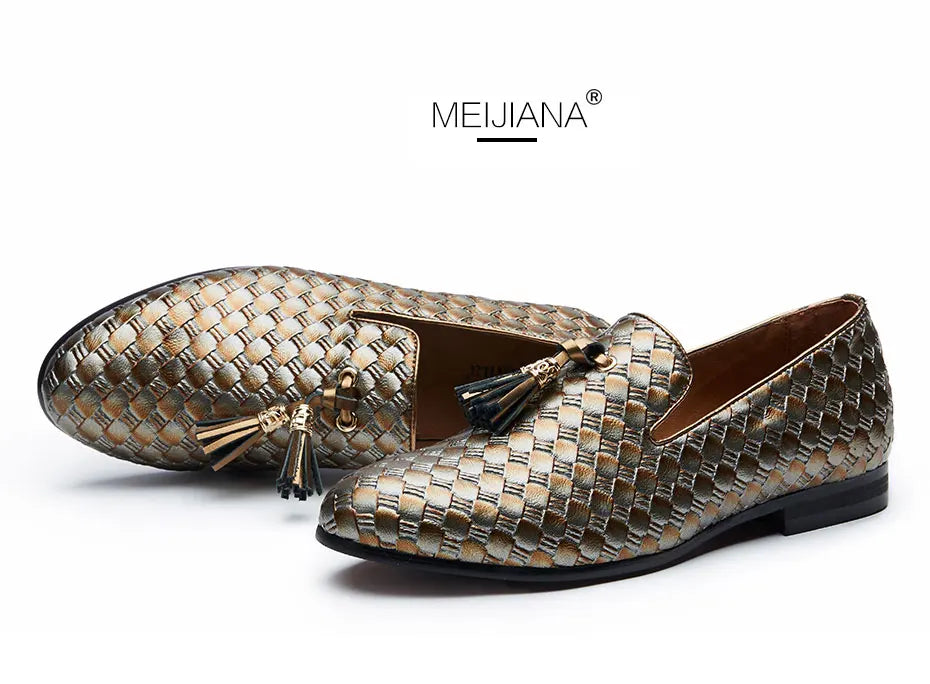 Men's Woven Leather Casual Tassel Loafers