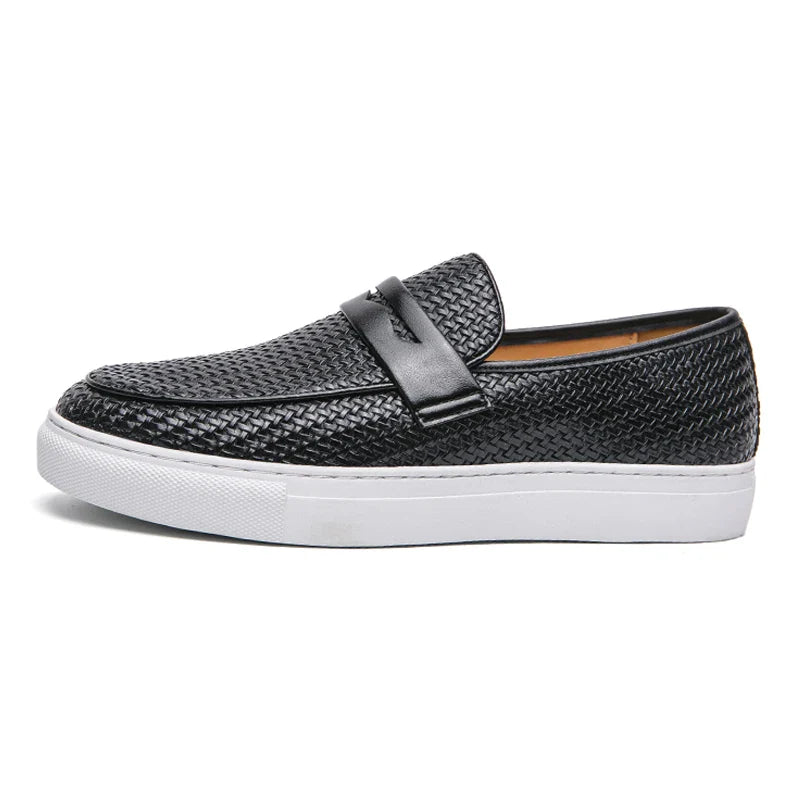 Casual Weave Pattern Flat Men’s Slip-On Leather Loafers