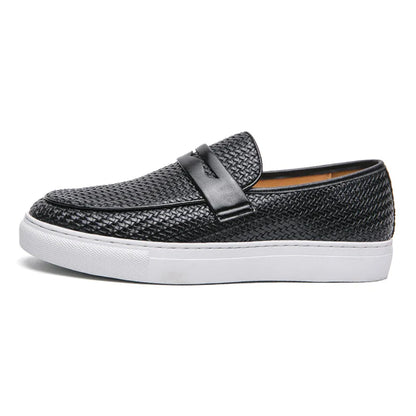 Casual Weave Pattern Flat Men’s Slip-On Leather Loafers