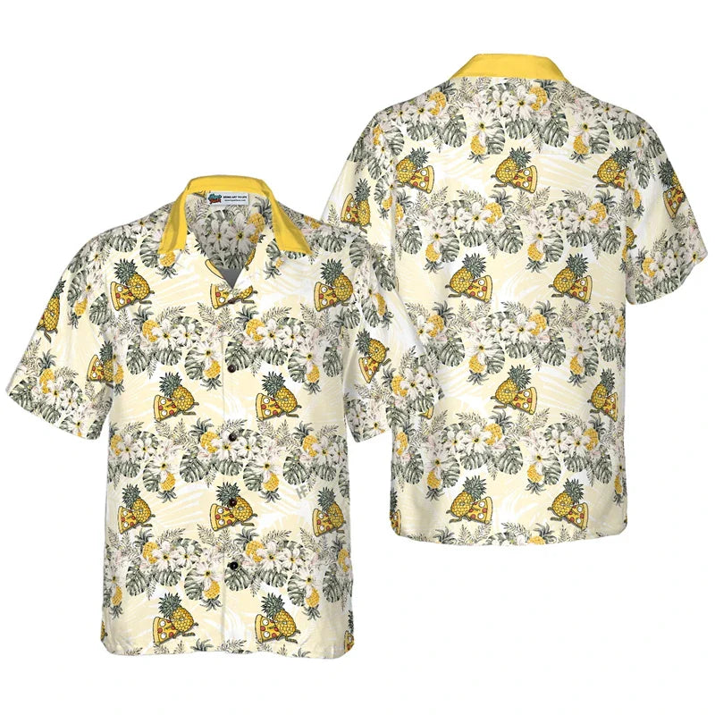 3D Pizza Print Hawaiian Unisex Beach Party Short Sleeve Shirt