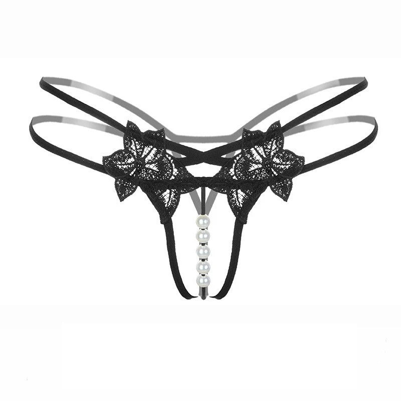Women's Sheer Lace Pearl Thong – Elegant Triangle Lingerie