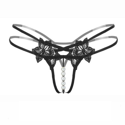 Women's Sheer Lace Pearl Thong – Elegant Triangle Lingerie