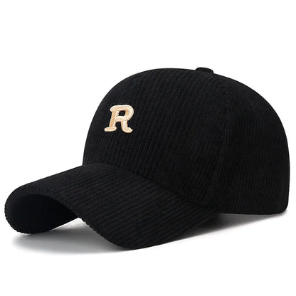 Corduroy “R” Embroidered Adjustable Baseball Cap