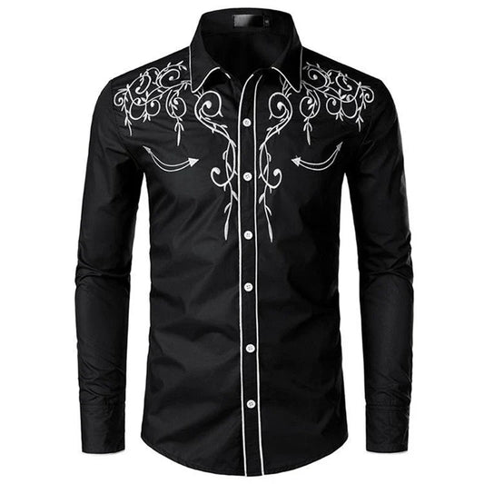 Black shirt with white embroidery on a white background