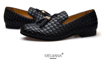 Men's Woven Leather Casual Tassel Loafers